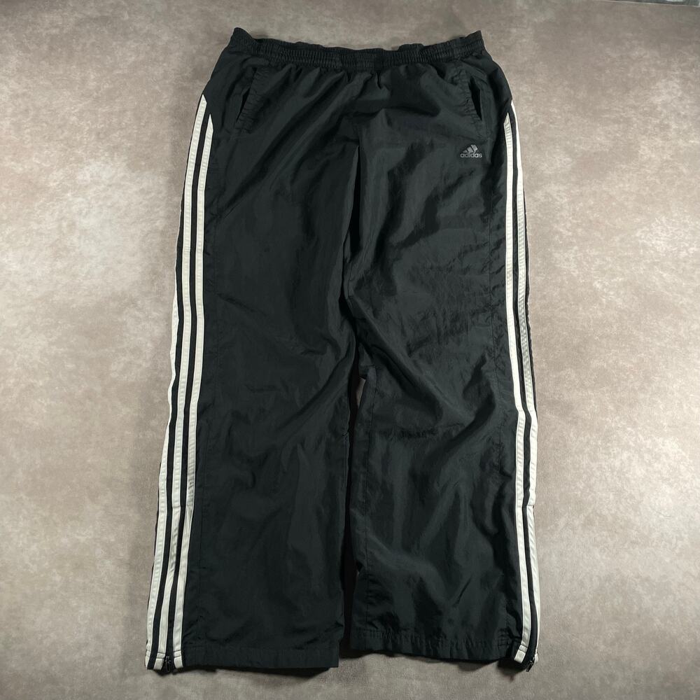 Adidas Womens Track Pants Black White 3 Stripe Nylon Windbreaker Ankle Zip Large